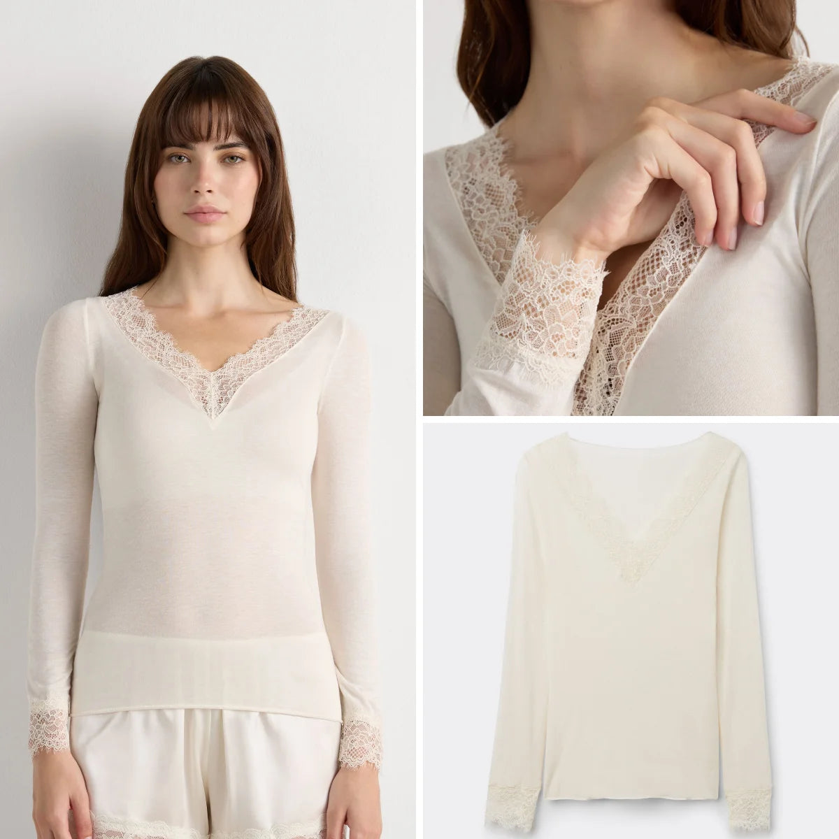 Long Sleeve Lace Trim T-Shirt