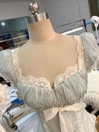 Lace Trim Floral Bow Tie Front Ruched Crop Top