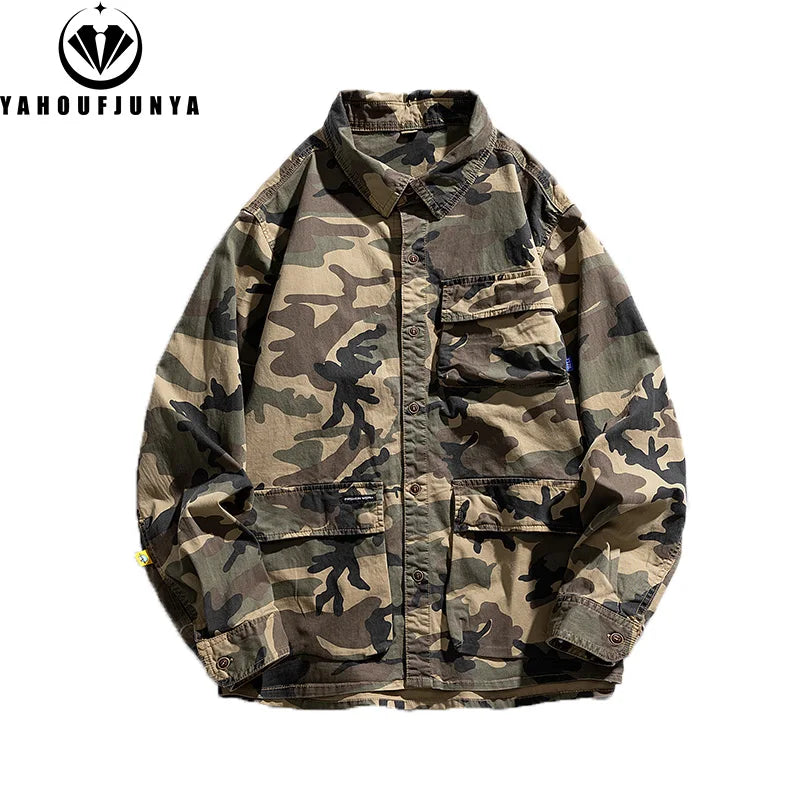 Long Sleeve Camouflage Cargo Casual Lapel Blouse