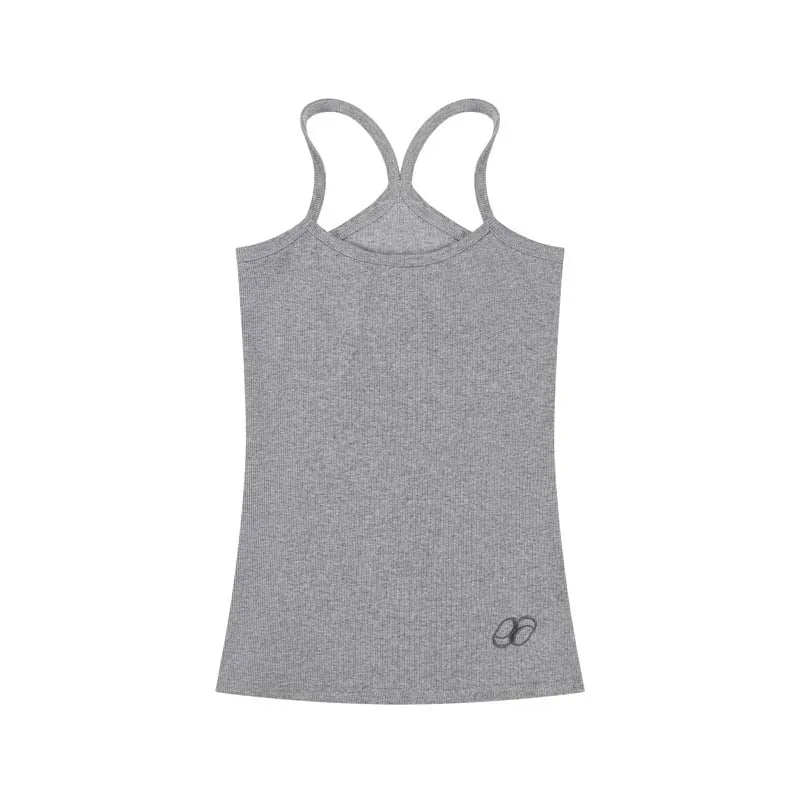 Tops Y2k de Mujer Camisola Larga con Bordado de Letras Blusas sin Mangas Básicas Elásticas Ajustadas con Tirantes Delgados Verano INS Color Sólido