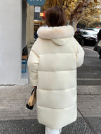 Abrigo acolchado rosa de longitud media para mujer, grueso, de invierno de 2026, por encima de la rodilla, con cuello de piel, chaqueta cálida de algodón para mujer, parkas y abrigos