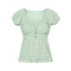 Puff Short Sleeve Square Neck Ruffle Shirt