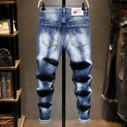 Distressed Slim Straight Elastic Denim Jeans