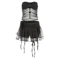 Conjunto de Falda con Volantes a Cuadros y Transparencias