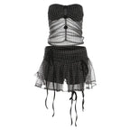 Conjunto de Falda con Volantes a Cuadros y Transparencias