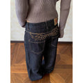 ZHIZOU Mujer Y2K Estética 2000s Jeans Baggy de Tiro Bajo para Mujer Jeans Bordados Grunge Cyber Punk Japonés Harajuku Pantalones de Mezclilla