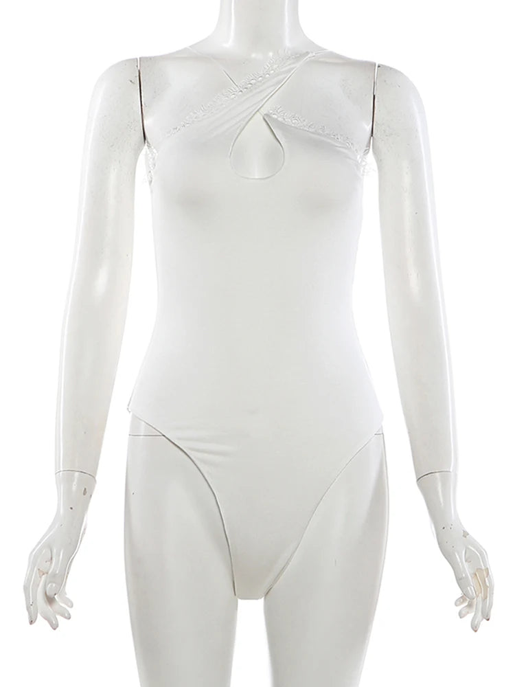 Kliou Bodis Irregular Ahuecado Sexy de Mujer, de Encaje con Parches, sin Espalda, sin Mangas, Ajustado Elástico, Hot Girls Street Hipster Bodycon