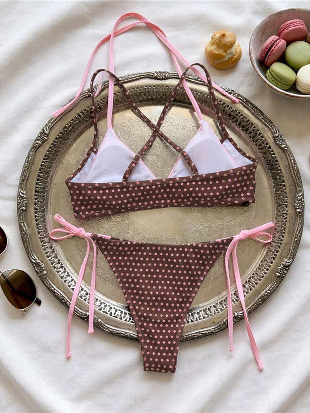 XS - L Sexy bikini de lunares con costuras, halter, para mujer, traje de baño, conjunto de dos piezas, bikini K8208