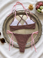 XS - L Sexy bikini de lunares con costuras, halter, para mujer, traje de baño, conjunto de dos piezas, bikini K8208