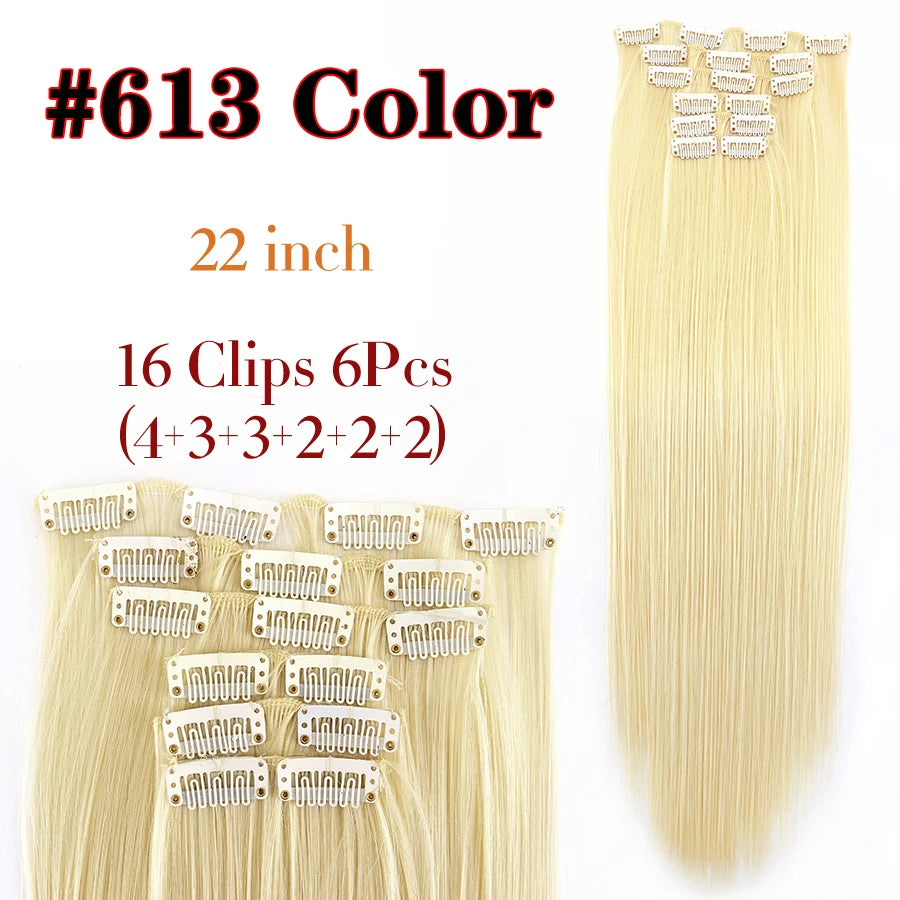 Clips In Hair Extension Long Straight Hair Pieces Clip In Hair Extension 22Inch 6Pcs/Set Synthetic Fake Hair Ppieces For Women