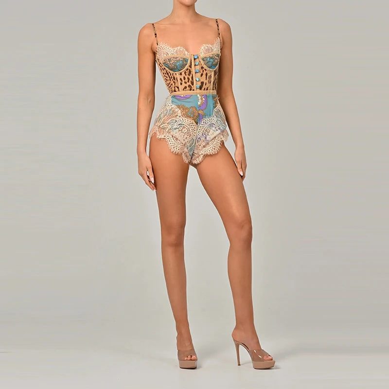 Lace Patchwork Print Romper