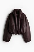 Chaqueta acolchada de piel sintética elegante para mujer, a la moda, con cuello alto, cremallera, corta, de PU, para mujer, otoño-invierno 2025, ropa de abrigo informal