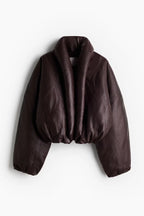 Chaqueta acolchada de piel sintética elegante para mujer, a la moda, con cuello alto, cremallera, corta, de PU, para mujer, otoño-invierno 2025, ropa de abrigo informal