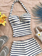 Conjunto de dos piezas de top halter y shorts de punto texturizado