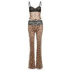 Lace Patchwork Leopard Print Sheer Mesh 2 Piece Set