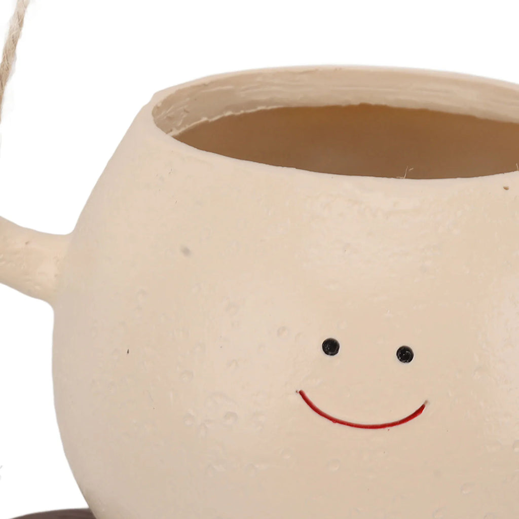Swing Smile Face Flower Pot Resin Hanging Planter With Rope