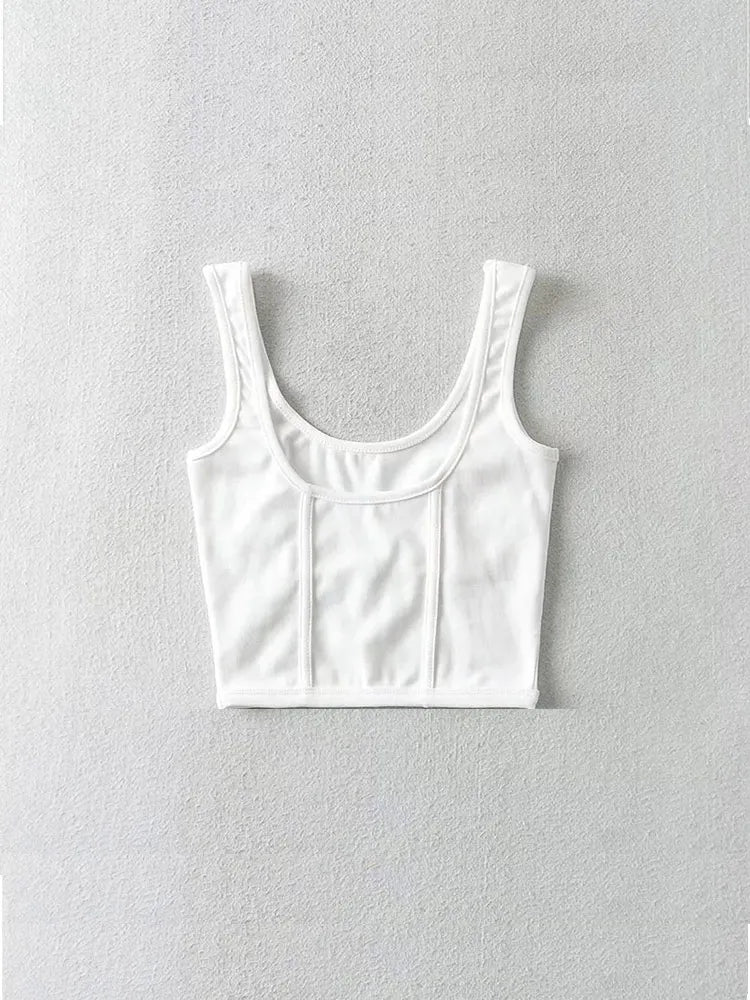 Mesh Panel Corset Tank Top