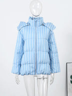 Abrigo informal de rayas holgado para mujer, con cremalleras, manga larga, cuello alto, chaquetas gruesas, para mujer, 2025, de calle, otoño, invierno