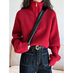 Half Zipper Turtleneck Long Sleeve Sweater