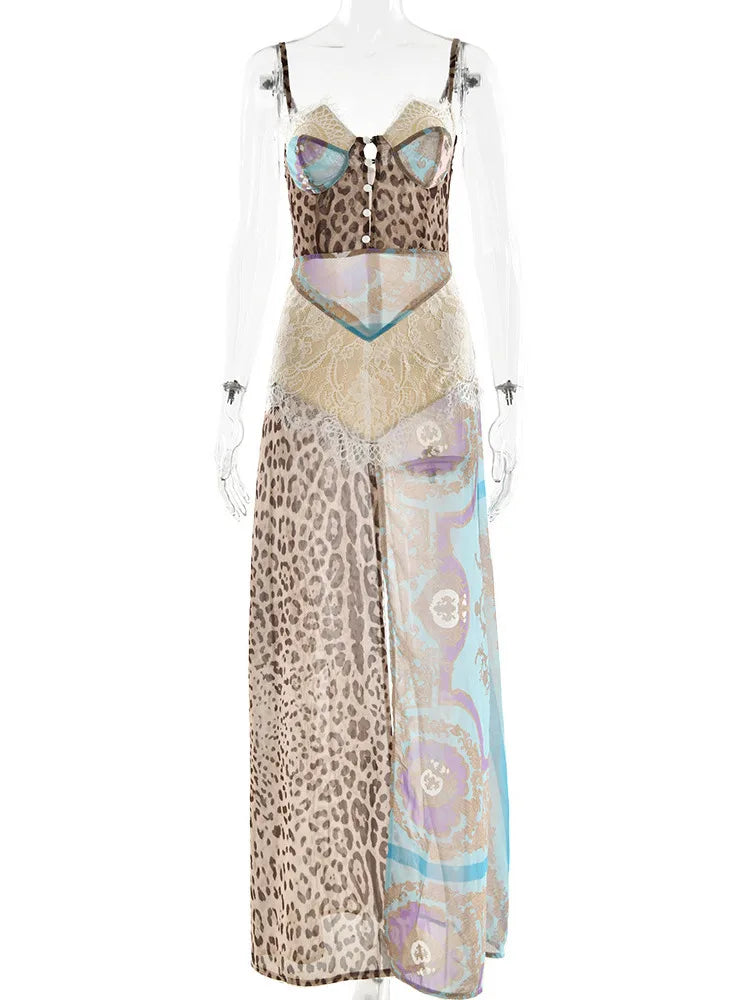 Vestido de chifón estampado con tirantes finos