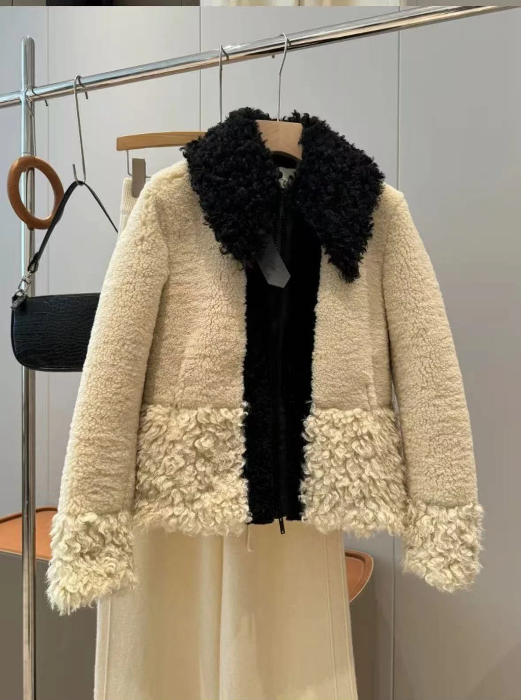 Contrast Faux-Shearling Patchwork Short Coat