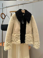 Contrast Faux-Shearling Patchwork Short Coat