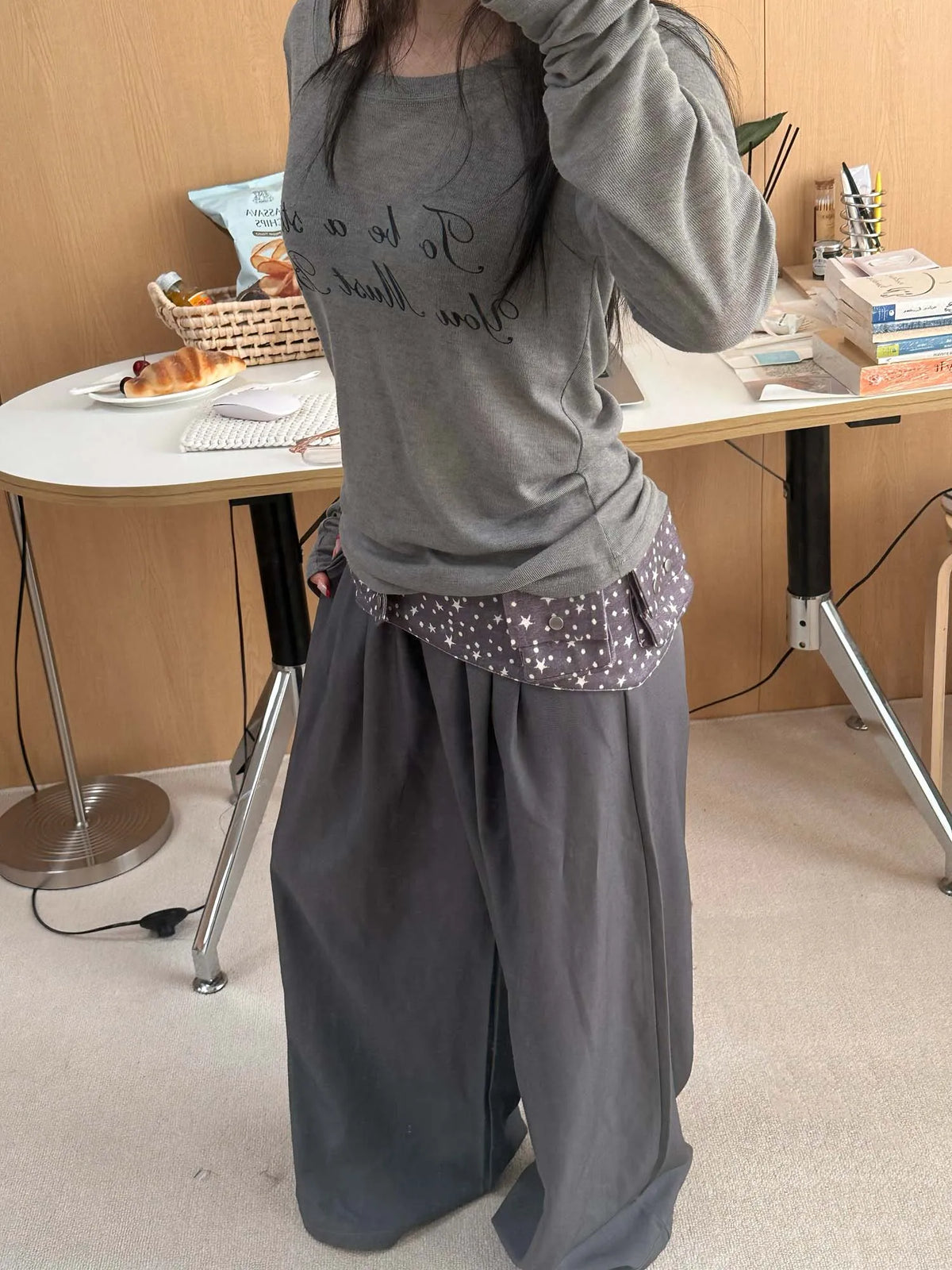 Letter Print Relaxed Fit Long Sleeve sun-protective shirt Fitted Top