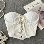 Tops sin espalda para mujer, nueva llegada, cuello tipo slash, sujetador incorporado, ombliguera, con cordones, camisola ajustada, verano, vintage, gallus, dropship