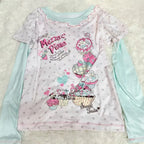 Blusa Estampada Kawaii Sweet Lolita para Mujer Manga con Volantes Encaje Camiseta con Ribete de Lazo Decoración Personaje de Dibujos Animados Estampado Integral Top Lindo