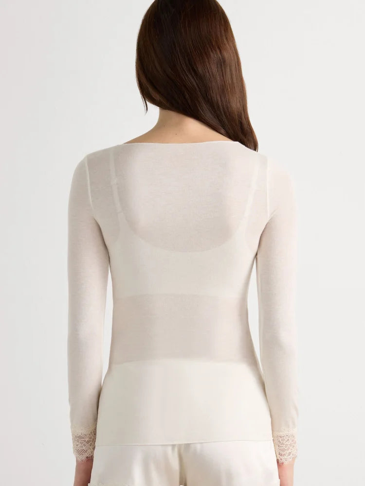 Long Sleeve Lace Trim T-Shirt