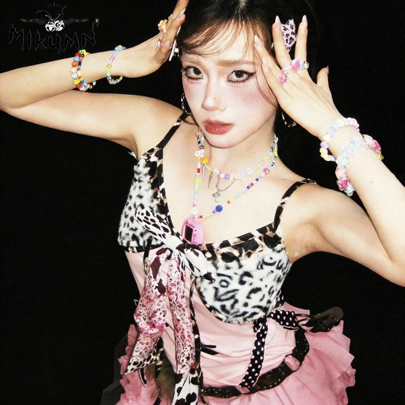 Leopard Print Bow Patchwork Cami Top