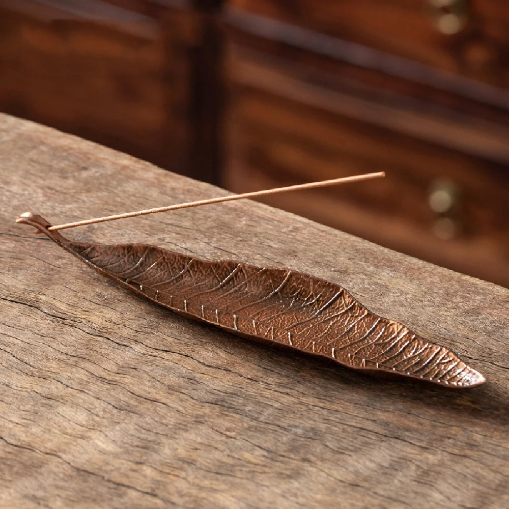 Incense Holder Leaf Shaped Incense Stick Tray Holder Alloy Antique Leaf Incense Burner Jewelry Tray Holder for