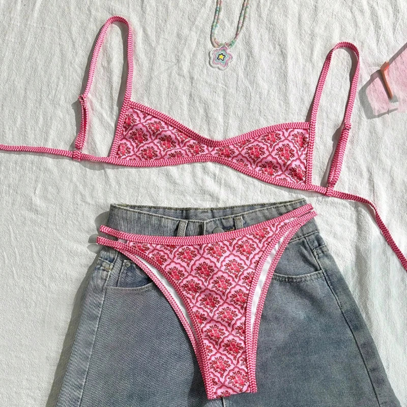 Bikini de moda con estampado floral para mujer, traje de baño de dos piezas, conjunto de bikini, bañador, купальник женский