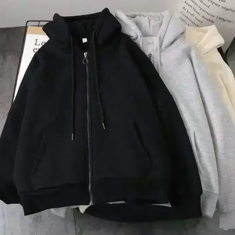 Tendencia de moda urbana Y2K, sudadera con capucha y cremallera con cuello de piel, estilo Harajuku, informal, holgada, gruesa, unisex, cálida.