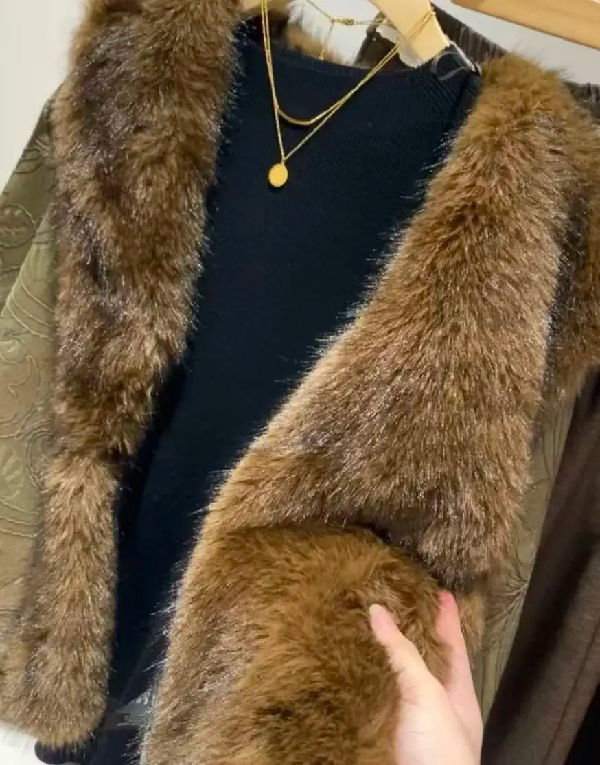 Faux-Fur Trimmed Quilted Short Jacket