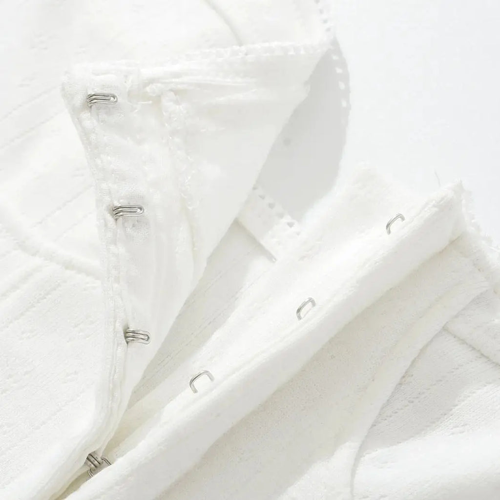 Sexy V Neck White Knitted Hollow Out Hole Hook Buttons Tank Top