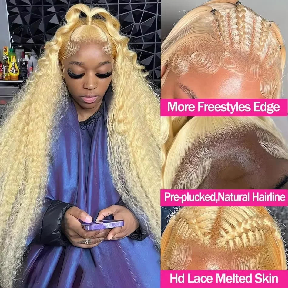 613 Hd Lace Frontal Wig 13x4 Human Hair Wigs Honey Blonde Wigs Curly Lace Front Wigs Human Hair 13x4 HD Deep Water Wave Lace Wig