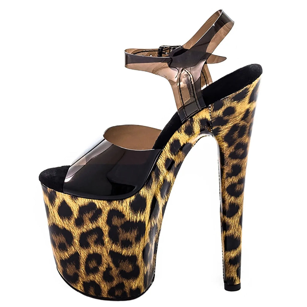 Leopard Print Peep Toe Clear Platform Sandals