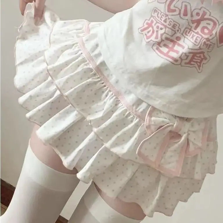 Harajuku Girls Lolita Mini Falda Y2K Mujer Estilo Japonés Lazo Faldas Plisadas Lindas Dulces Lunares Volantes Faldas con Capas Regalo