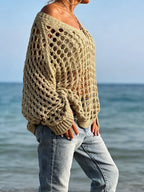 hollowed out loose knit long sleeved pullover