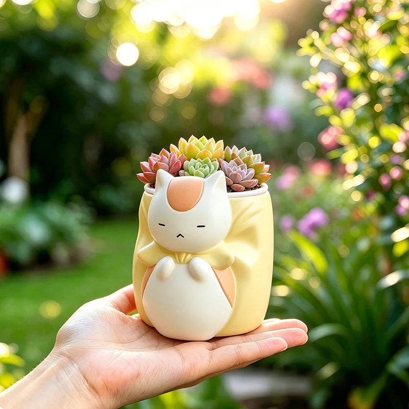 Sleepy Chubby Cat Resin Succulent Planter