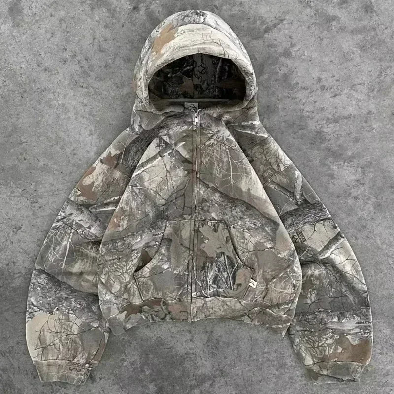 Tendencia de moda urbana Y2K, sudadera con capucha y cremallera con cuello de piel, estilo Harajuku, informal, holgada, gruesa, unisex, cálida.