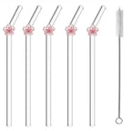 Pink Peach Blossom Curved Glass Straw