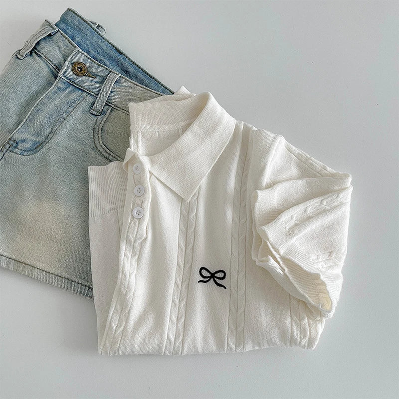 Polo Bow Knitted Short Sleeve Tee
