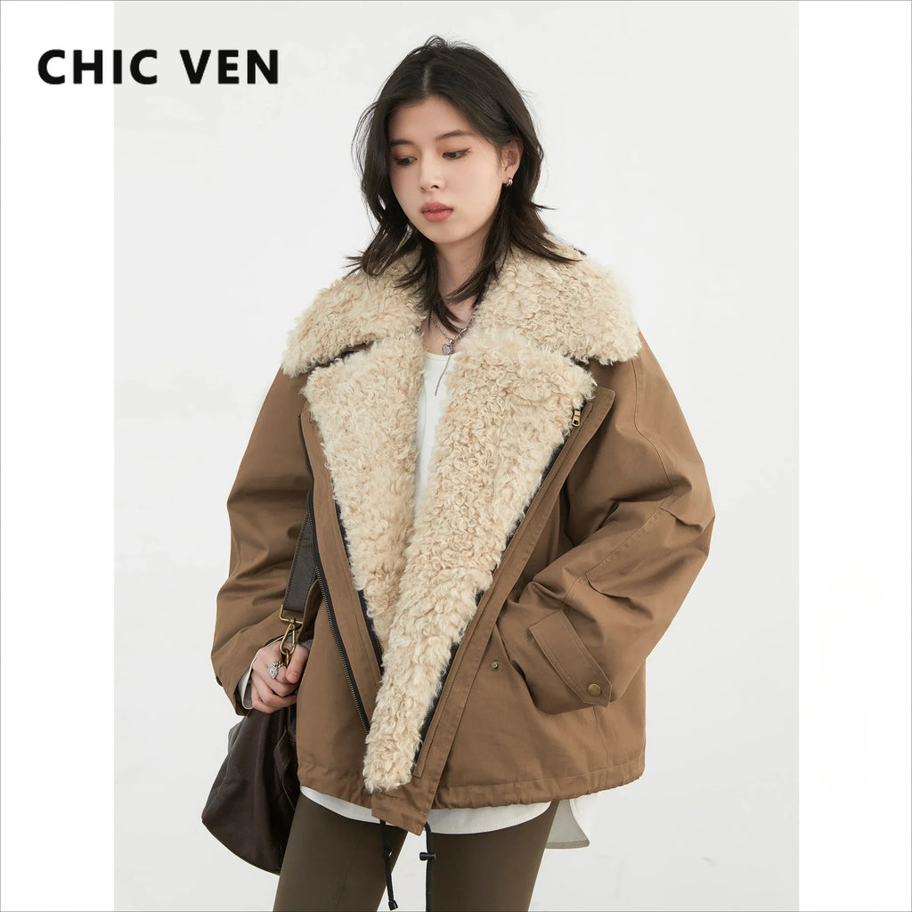 CHIC VEN Abrigos de Moda para Mujer Sueltos Casuales Nueva Chaqueta de Algodón Retro para Motocicleta Gruesa Cálida Abrigo Femenino Otoño Invierno 2025