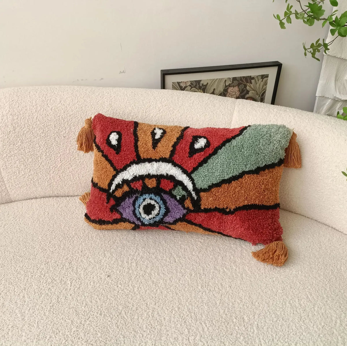 Eye Tufted Embroidered Throw Pillow Cover