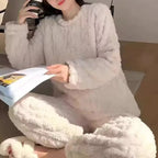 O-Neck Pullover Top + Plaid Loose Elastic Waist Pants Set