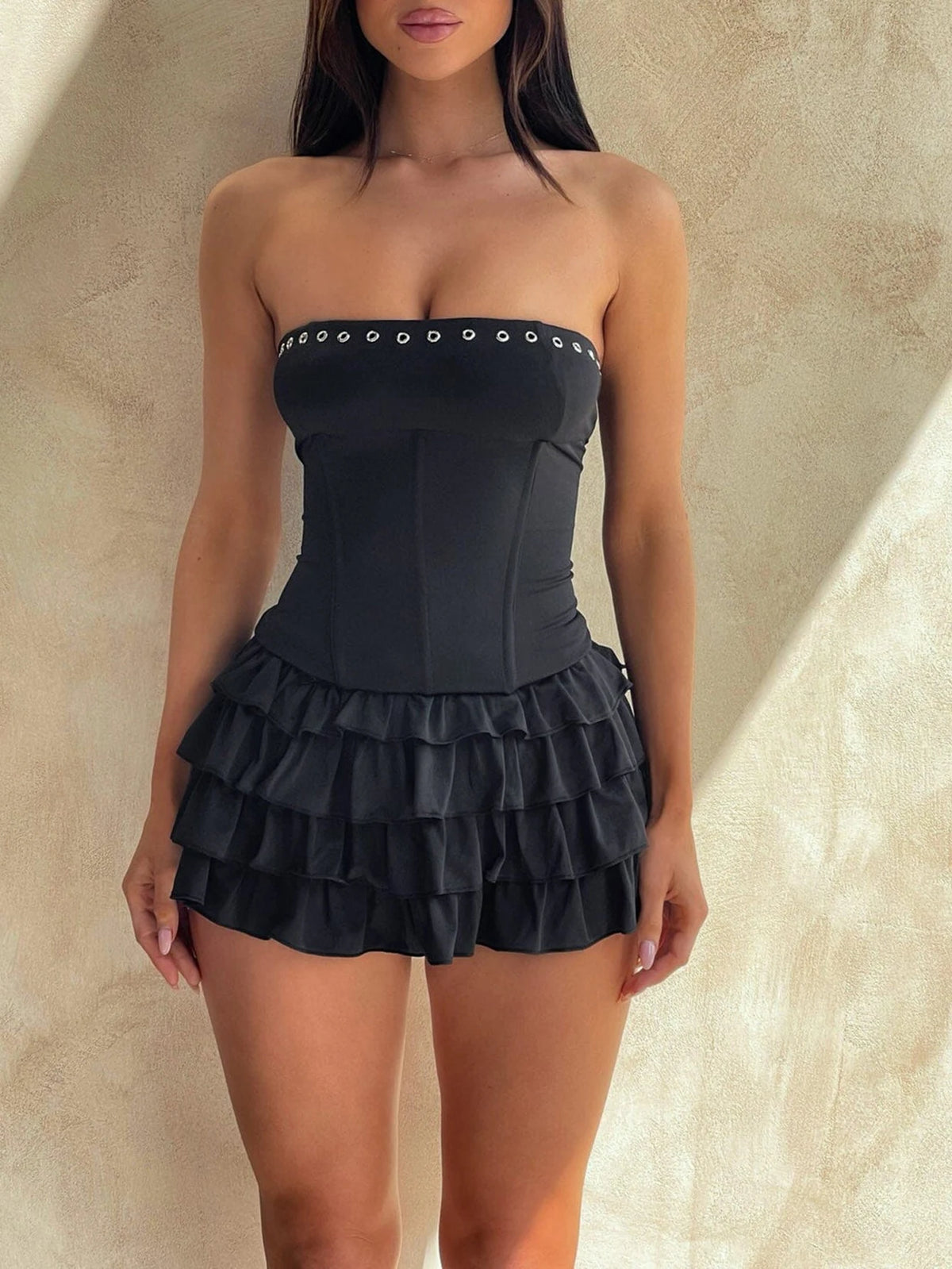 strapless ruffle edge dress