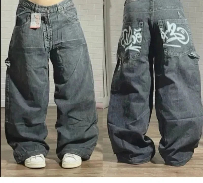 Jeans Anchos Estilo Gótico 2K Oversize Unisex Moda Japonesa High Street Vintage Pantalones Anchos Harajuku Hip-Hop Urbanos de Trabajo