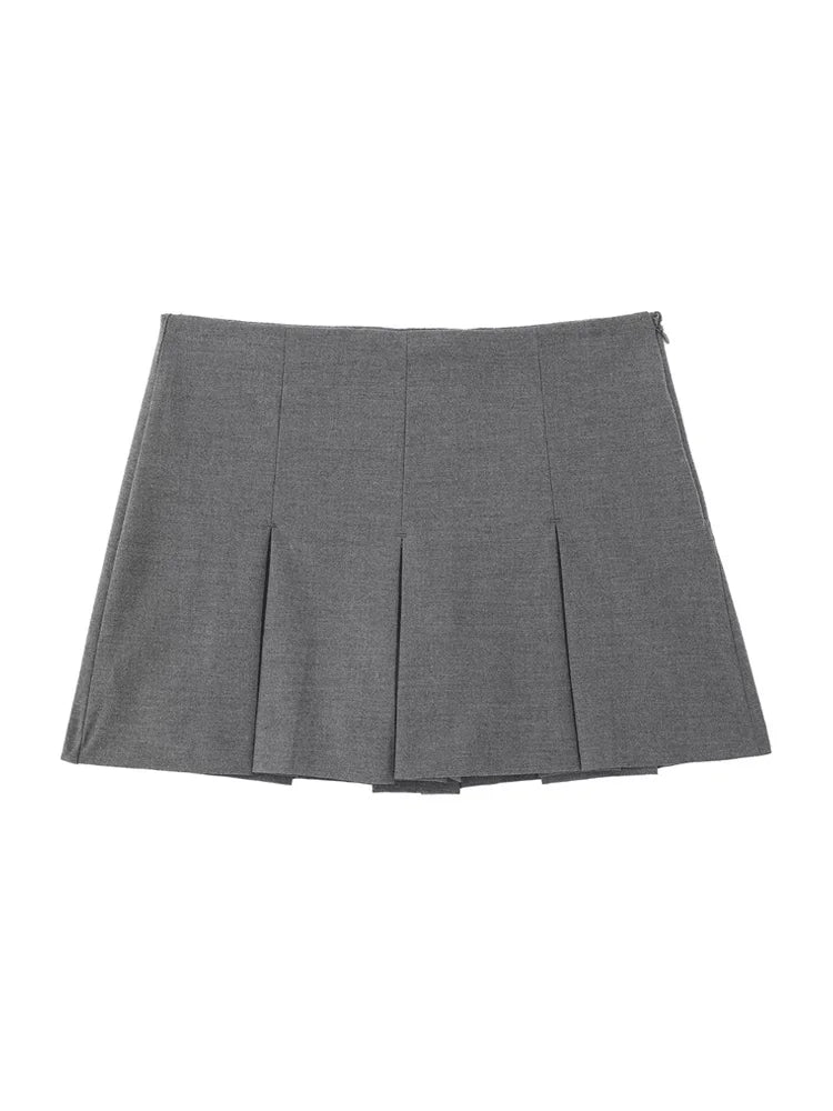 Moda Femenina Con Pantalones Cortos Plisados Faldas Vintage Cintura Alta Cremallera Lateral Falda-Pantalón Mujer